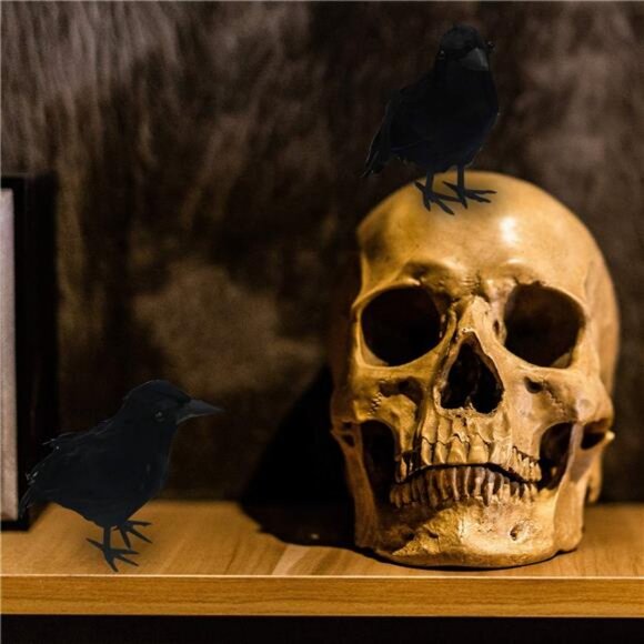 Halloween Black Feathered Crows, Lifelik Halloween Decoration Birds - Picture 6 of 7